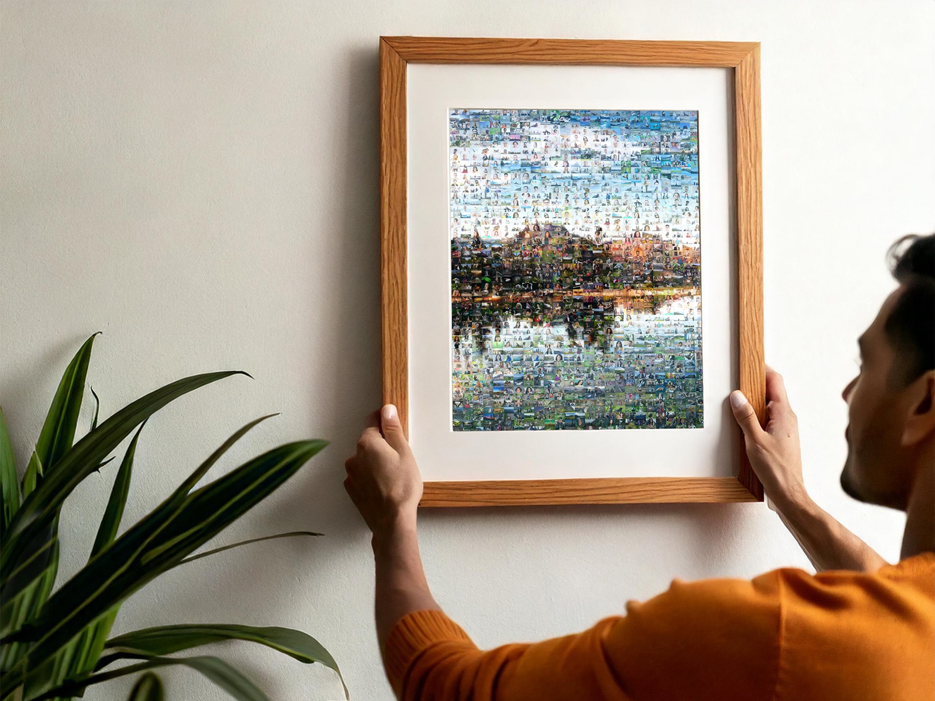 Framing a photo mosaic and handing it on a wall