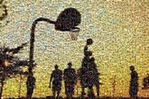 basketballs sports silhouettes sunsets people distant distance groups
