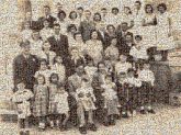 family people group distant distance oldtime reunion black and white