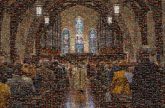 congregation church Catholic Christian religious cathedral aisles priests people group mass