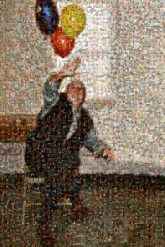 party balloons retirement people faces portraits person man distant distance