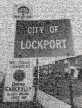 city lockport location destination sign words text fonts black and white old