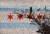 city skyline buildings structures chicago flags graphics symbols