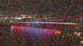 neon lights city urban night bridges rivers reflections 