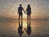 silhouettes sunsets beaches vacations travel reflections people couples love man woman holding hands honeymoon 
