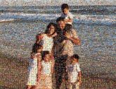 family group faces people distance distant beach ocean water sand vacation trip