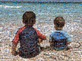 shore boys sand ocean vacation sibling