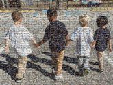 kids students preschools toddlers children distance figures friends walking shadows 