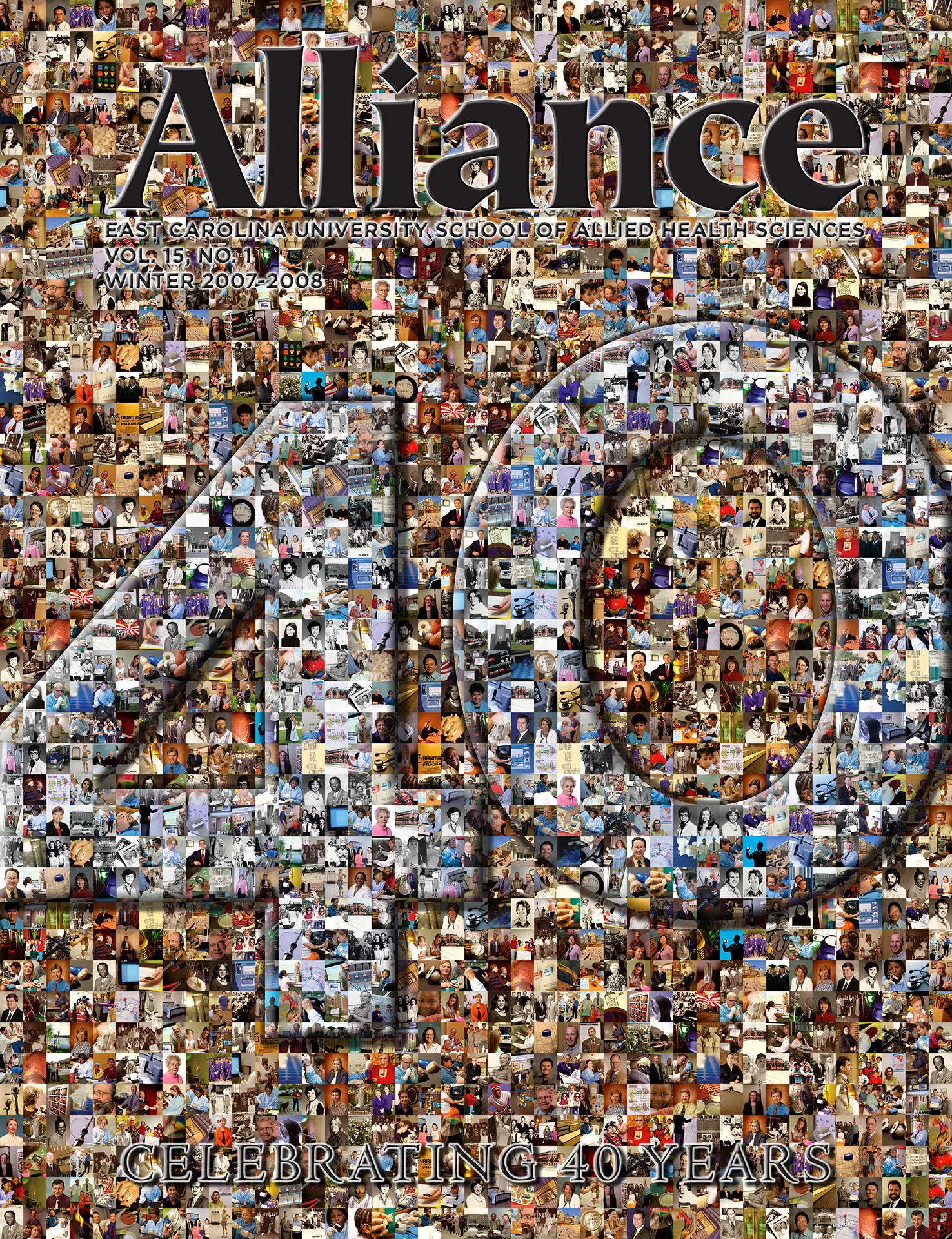 photo mosaic created using 403 images through out the 40 years of Alliance Magazine