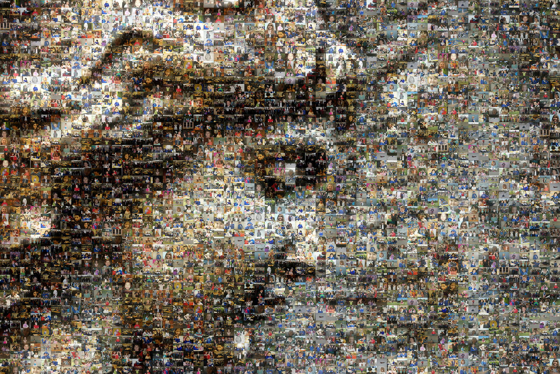 photo mosaic a carving from the side of a school building was used as the source image with 442 student photos for the cell images