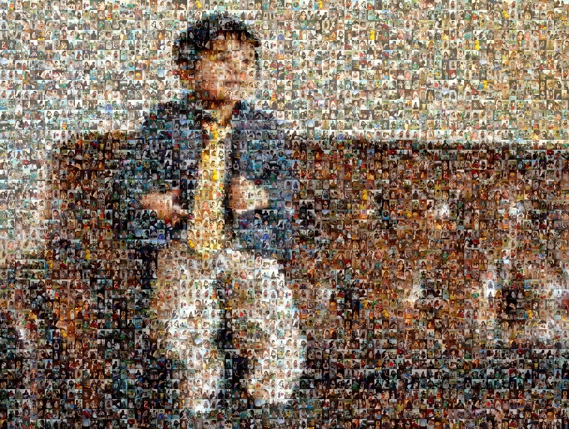 photo mosaic distance portrait of young boy using 534 photos of his childhood