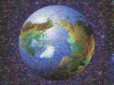 3D Earth mosaic (looking down at the top of the Earth) created using 583 photos of microorganisms