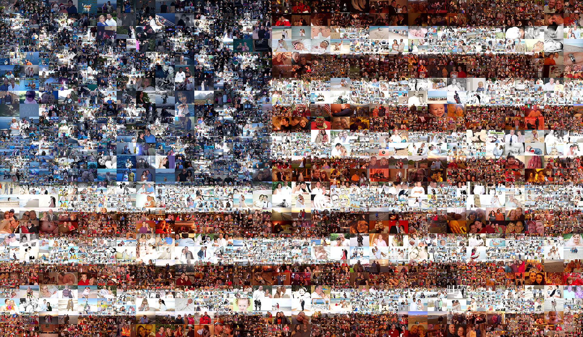photo mosaic A multi-size cell mosaic mural created using over 10,000 select photos