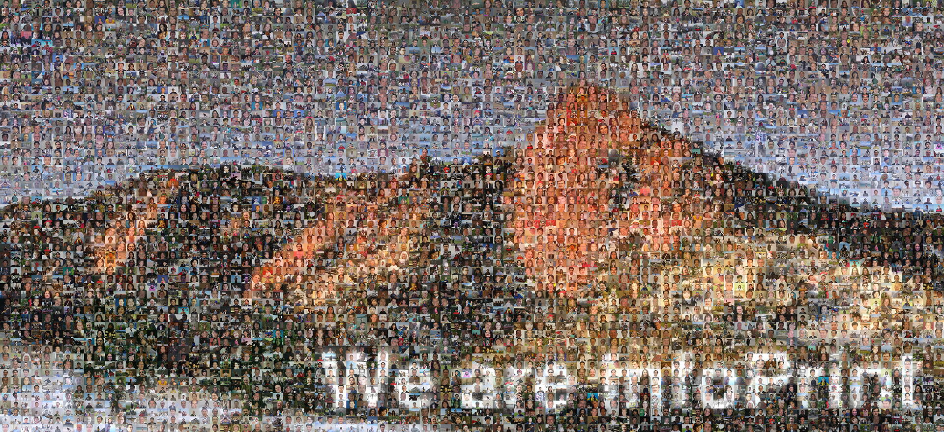 photo mosaic 44' x 96' canvas mural created using over 1600 employee submitted photos