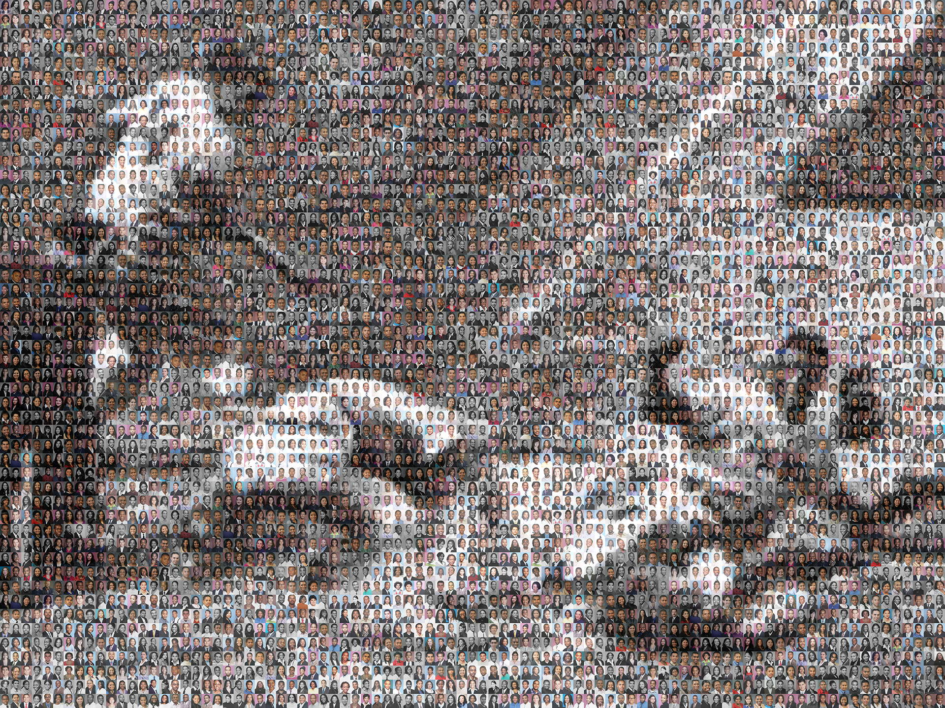 photo mosaic created using 783 student photos to commorate the famous baseball player