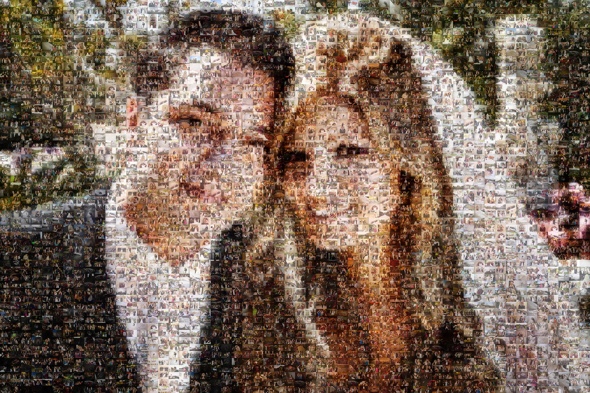 photo mosaic created using 1200 photographer selected photos from their wedding celebration