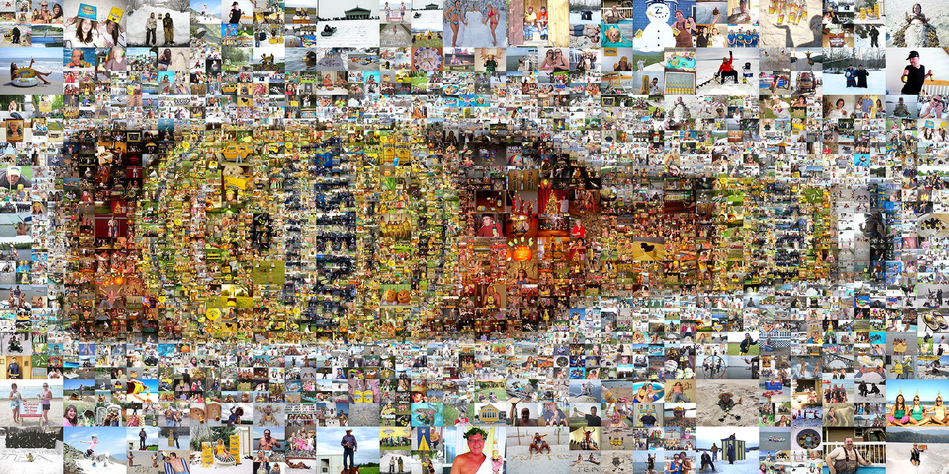 photo mosaic A multi-size cell mosaic mural designed using 1,000 Twisted Tea fan photos